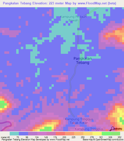 Pangkalan Tebang,Malaysia Elevation Map