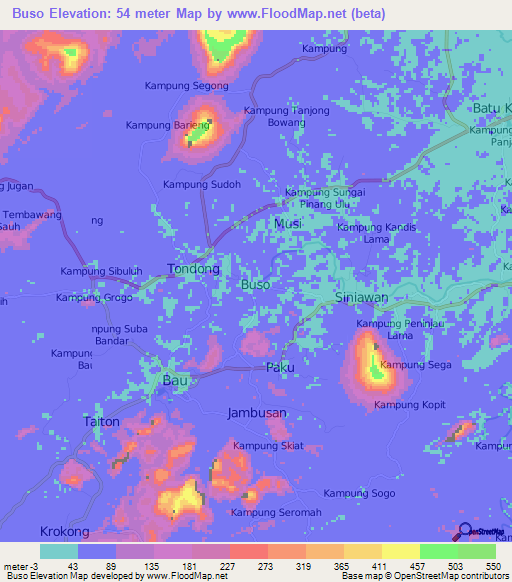 Buso,Malaysia Elevation Map