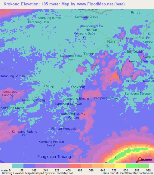 Krokong,Malaysia Elevation Map