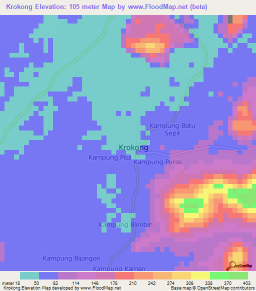 Krokong,Malaysia Elevation Map