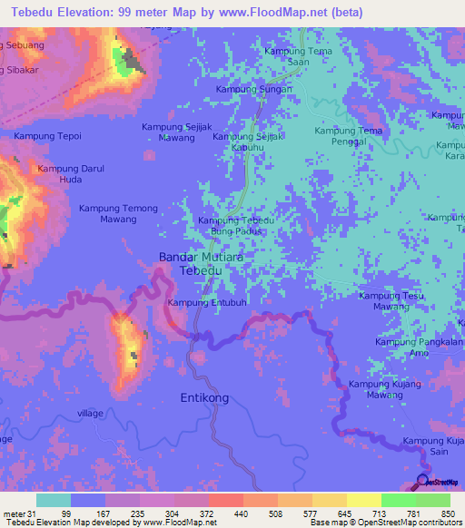 Tebedu,Malaysia Elevation Map