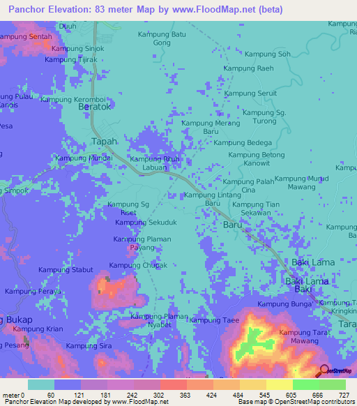 Panchor,Malaysia Elevation Map