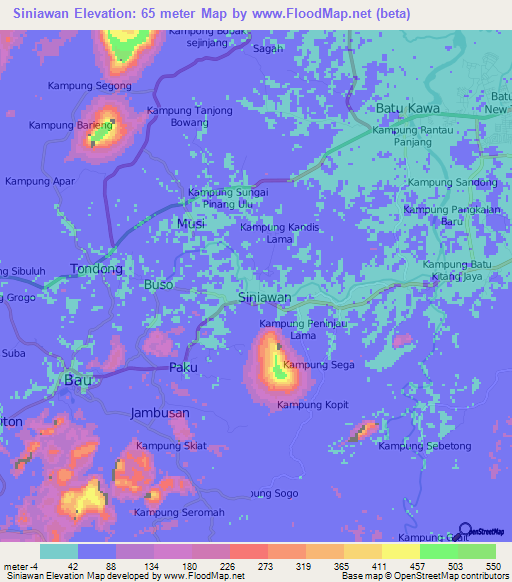 Siniawan,Malaysia Elevation Map