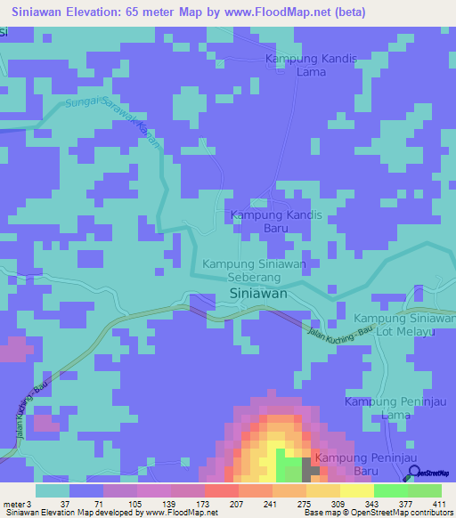 Siniawan,Malaysia Elevation Map