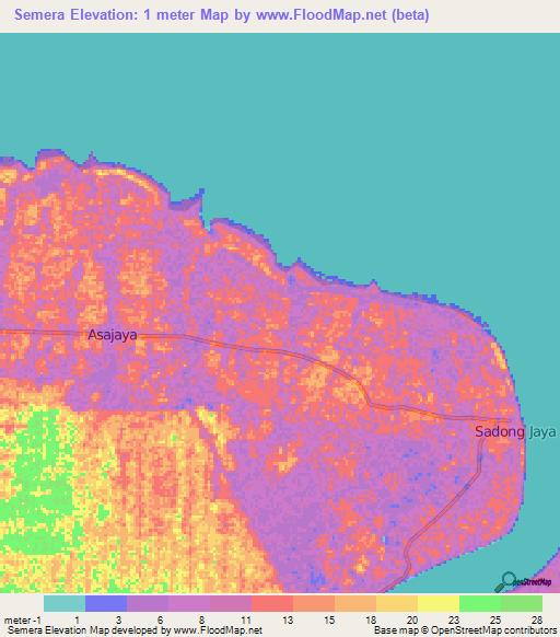 Semera,Malaysia Elevation Map