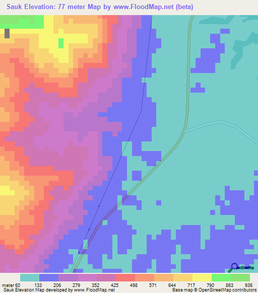 Sauk,Malaysia Elevation Map