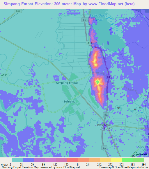 Simpang Empat,Malaysia Elevation Map