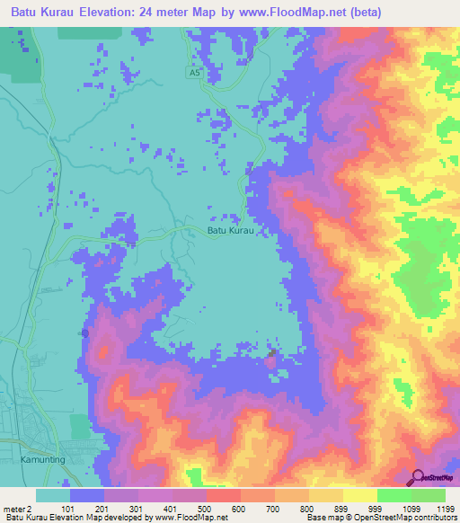 Batu Kurau,Malaysia Elevation Map