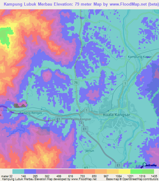 Kampung Lubuk Merbau,Malaysia Elevation Map