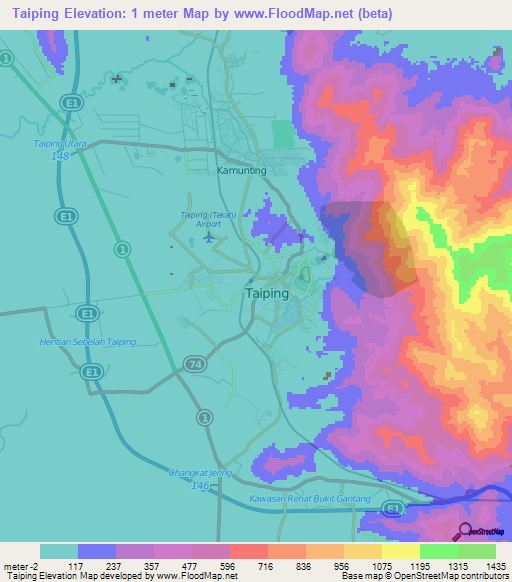 Taiping,Malaysia Elevation Map