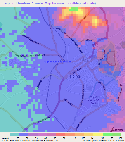 Taiping,Malaysia Elevation Map