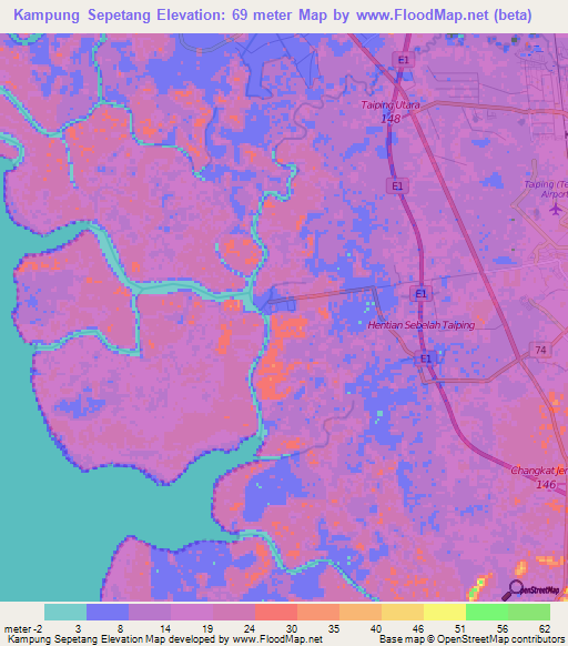 Kampung Sepetang,Malaysia Elevation Map