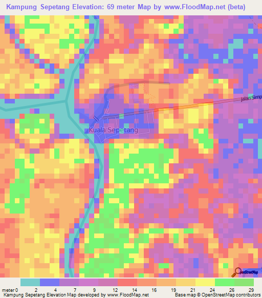 Kampung Sepetang,Malaysia Elevation Map