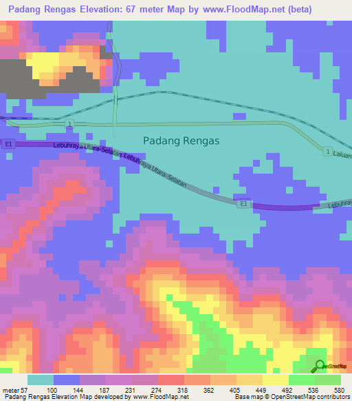 Padang Rengas,Malaysia Elevation Map