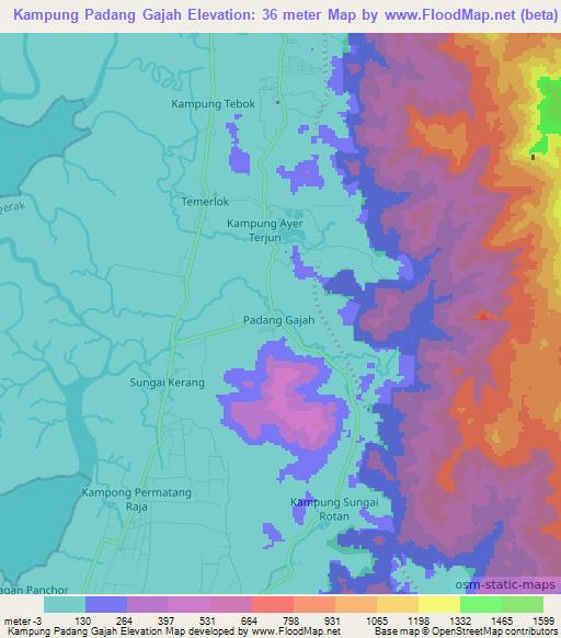 Kampung Padang Gajah,Malaysia Elevation Map