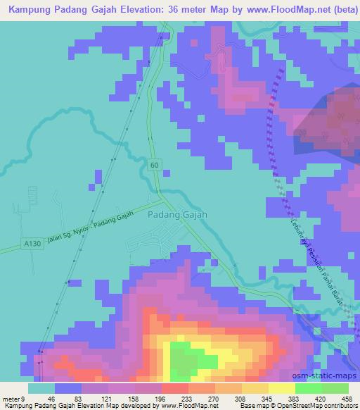 Kampung Padang Gajah,Malaysia Elevation Map