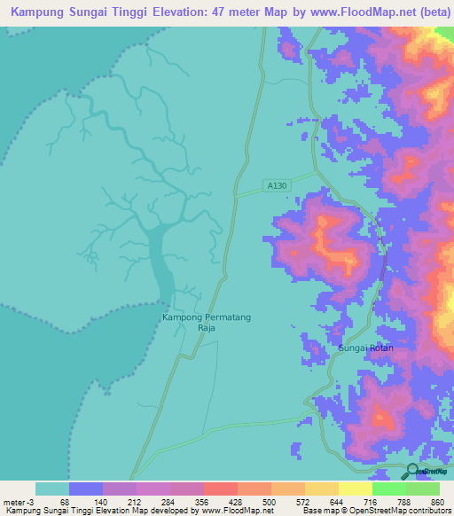 Kampung Sungai Tinggi,Malaysia Elevation Map