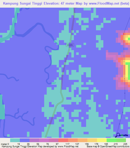 Kampung Sungai Tinggi,Malaysia Elevation Map