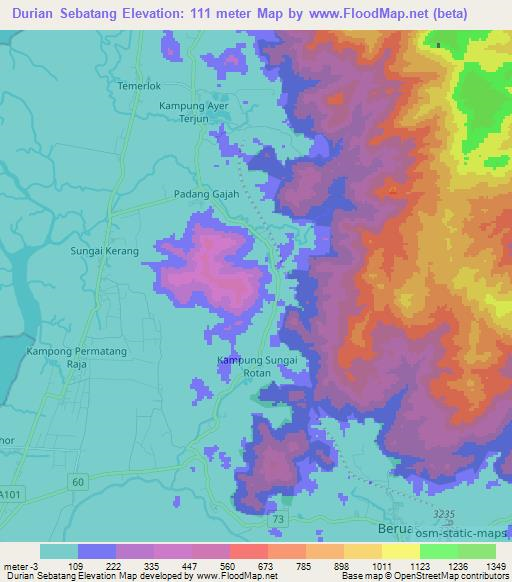 Durian Sebatang,Malaysia Elevation Map