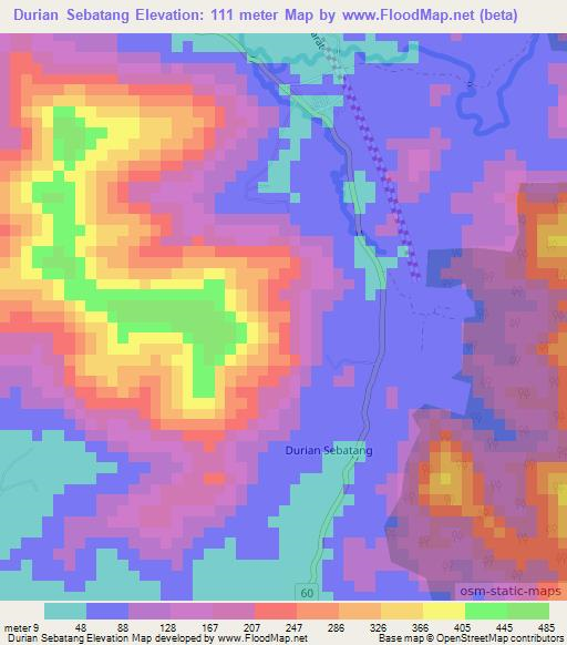 Durian Sebatang,Malaysia Elevation Map