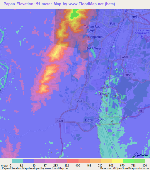 Papan,Malaysia Elevation Map