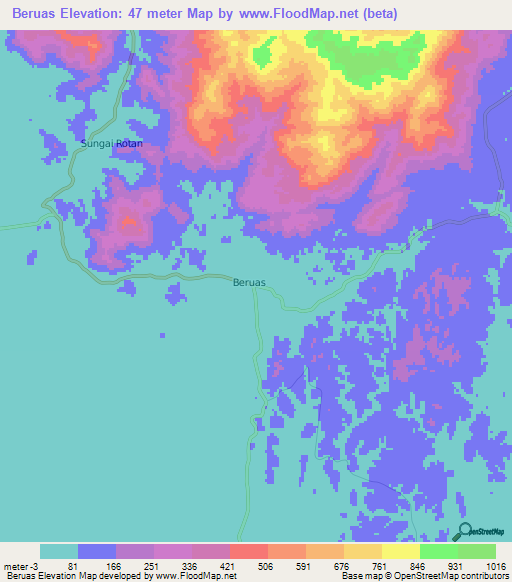 Beruas,Malaysia Elevation Map