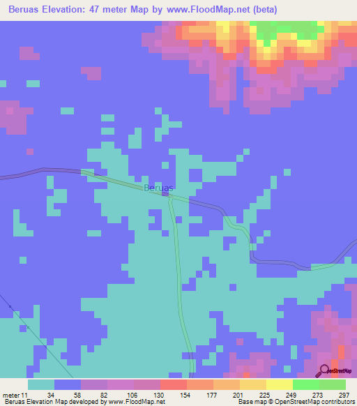 Beruas,Malaysia Elevation Map