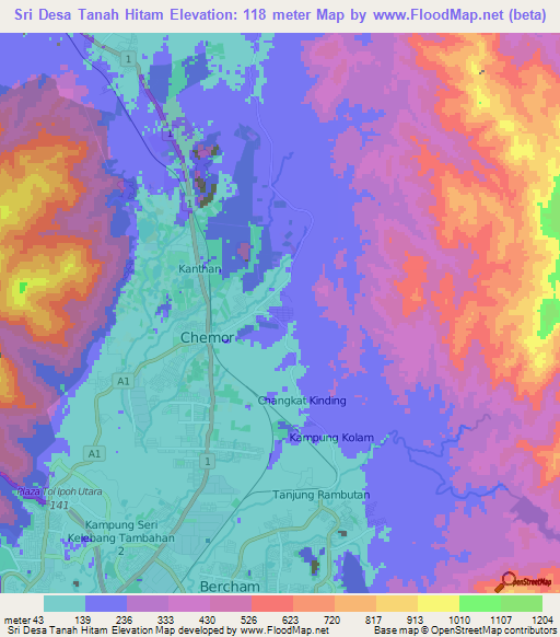 Sri Desa Tanah Hitam,Malaysia Elevation Map