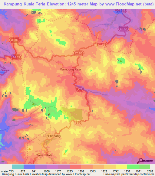 Kampung Kuala Terla,Malaysia Elevation Map