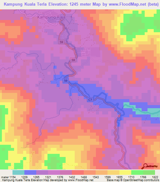 Kampung Kuala Terla,Malaysia Elevation Map