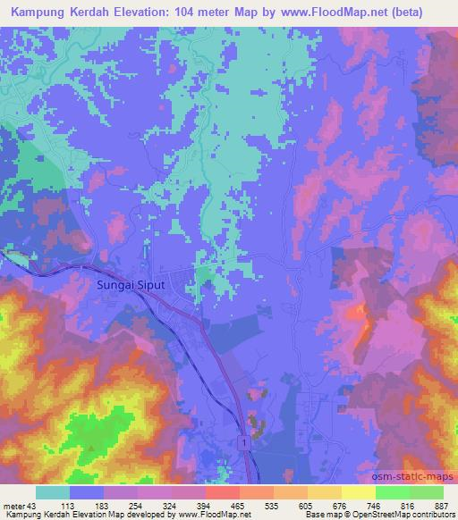 Kampung Kerdah,Malaysia Elevation Map