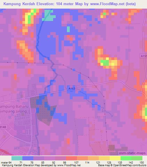 Kampung Kerdah,Malaysia Elevation Map
