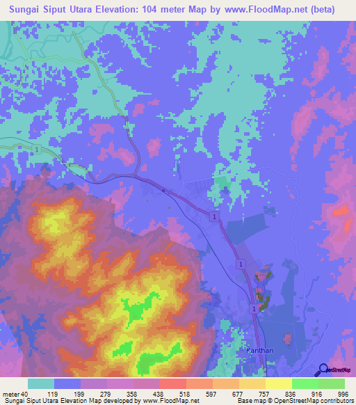 Sungai Siput Utara,Malaysia Elevation Map