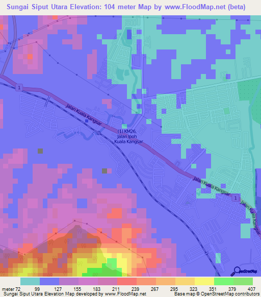 Sungai Siput Utara,Malaysia Elevation Map