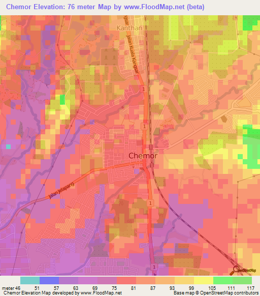 Chemor,Malaysia Elevation Map