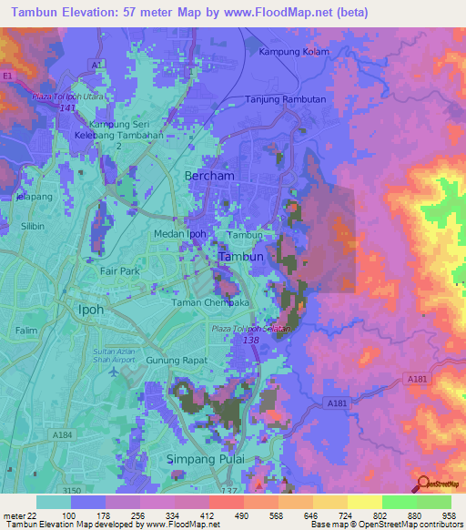 Tambun,Malaysia Elevation Map