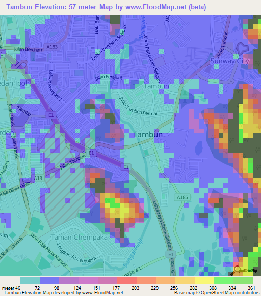 Tambun,Malaysia Elevation Map