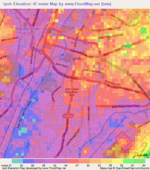 Ipoh,Malaysia Elevation Map