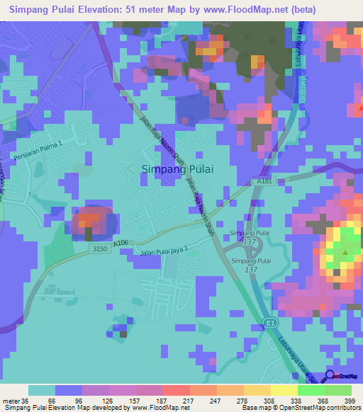 Simpang Pulai,Malaysia Elevation Map