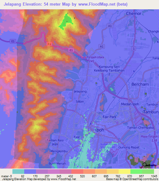 Jelapang,Malaysia Elevation Map