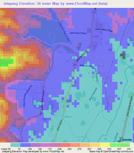 Jelapang,Malaysia Elevation Map