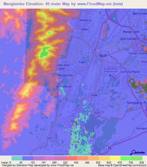 Menglembu,Malaysia Elevation Map
