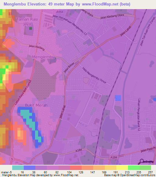 Menglembu,Malaysia Elevation Map