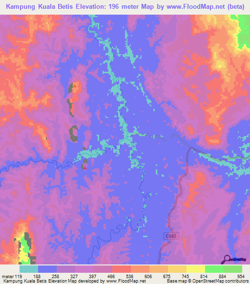 Kampung Kuala Betis,Malaysia Elevation Map