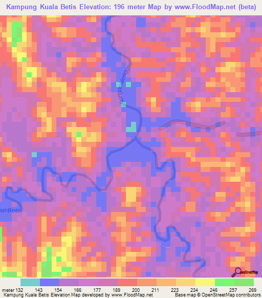 Kampung Kuala Betis,Malaysia Elevation Map