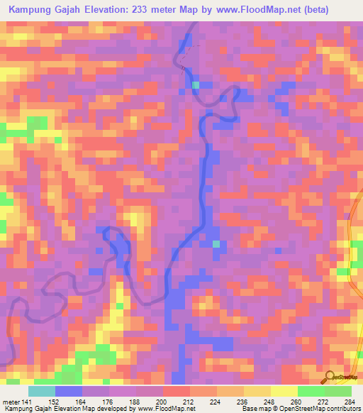 Kampung Gajah,Malaysia Elevation Map