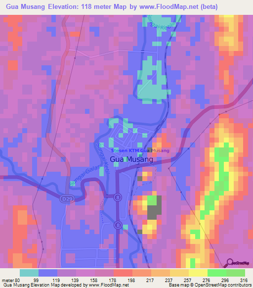 Gua Musang,Malaysia Elevation Map