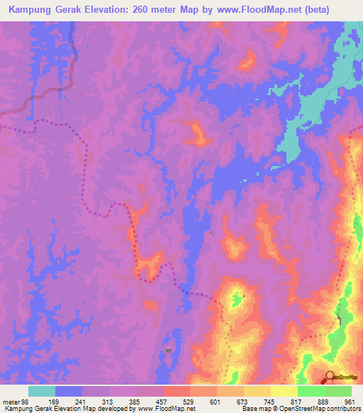 Kampung Gerak,Malaysia Elevation Map