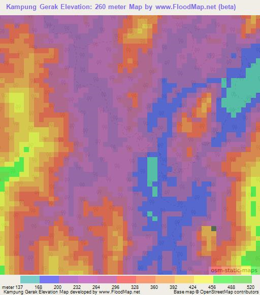 Kampung Gerak,Malaysia Elevation Map