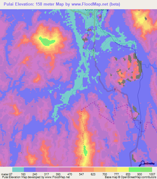 Pulai,Malaysia Elevation Map